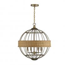Savoy House 7-7773-4-177 - 4 - Light Pendant in Burnished Brass with Rattan