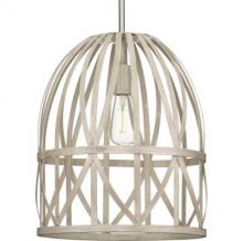 Progress Lighting P500343-185 - Chastain Collection One-Light Brushed Nickel Bleached Oak Basket Farmhouse Pendant Light