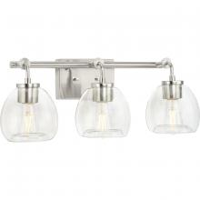 Progress Lighting P300347-009 - Caisson Collection Three-Light Brushed Nickel Clear Glass Urban Industrial Bath Vanity Light