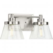 Progress Lighting P300349-009 - 2 - Light Brushed Nickel Clear Seeded Glass Farmhouse Bath Vanity Light