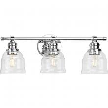 Progress Lighting P300375-015 - Ambrose Collection Three-Light Farmhouse Polished Chrome Clear Glass Bath Vanity Light