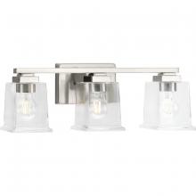 Progress Lighting P300379-009 - Gilmour Collection Three-Light Modern Farmhouse Brushed Nickel Clear Glass Bath Vanity Light