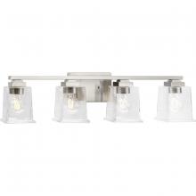 Progress Lighting P300380-009 - Gilmour Collection Four-Light Modern Farmhouse Brushed Nickel Clear Glass Bath Vanity Light