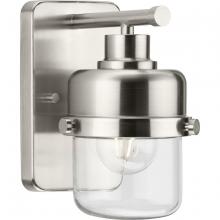 Progress Lighting P300422-009 - Beckner Collection One-Light Brushed Nickel Clear Glass Urban Industrial Bath Light