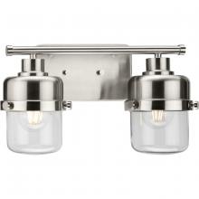 Progress Lighting P300423-009 - Beckner Collection Two-Light Brushed Nickel Clear Glass Urban Industrial Bath Light