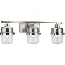 Progress Lighting P300424-009 - Beckner Collection Three-Light Brushed Nickel Clear Glass Urban Industrial Bath Light