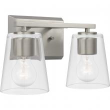 Progress Lighting P300458-009 - Vertex Collection Two-Light Brushed Nickel Clear Glass Contemporary Bath Light