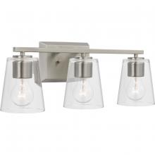 Progress Lighting P300459-009 - Vertex Collection Three-Light Brushed Nickel Clear Glass Contemporary Bath Light