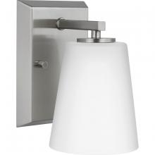 Progress Lighting P300461-009 - Vertex Collection One-Light Brushed Nickel Etched White Glass Contemporary Bath Light