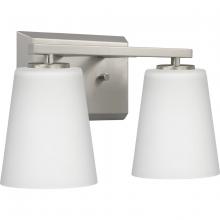 Progress Lighting P300462-009 - Vertex Collection Two-Light Brushed Nickel Etched White Glass Contemporary Bath Light