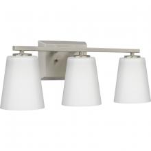Progress Lighting P300463-009 - Vertex Collection Three-Light Brushed Nickel Etched White Glass Contemporary Bath Light