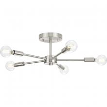 Progress Lighting P350219-009 - Delayne Collection Five-Light Mid-Century Modern Brushed Nickel Semi-Flush Mount Light