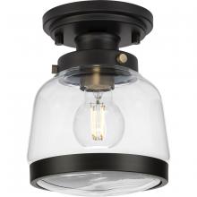 Progress Lighting P350220-020 - Judson Collection 8" One-Light Farmhouse Antique Bronze Clear Glass Semi-Flush Mount Light