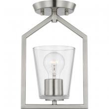 Progress Lighting P350258-009 - Vertex Collection One-Light Brushed Nickel Clear Glass Contemporary Semi-Flush Mount