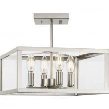 Progress Lighting P350264-009 - Hilllcrest Collection 13 in. Four-Light Brushed Nickel Transitional Semi-Flush Mount Light