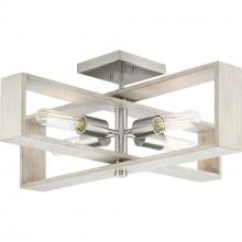 Progress Lighting P350269-009 - Boundary Collection 24 in. Four-Light Brushed Nickel Grey Washed Oak Modern Flush Mount Light
