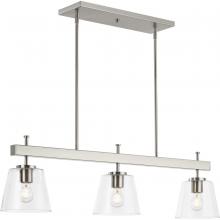 Progress Lighting P400298-009 - Saffert Collection Three-Light New Traditional Brushed Nickel Clear Glass Linear Island Chandelier L