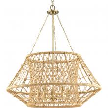 Progress Lighting P400324-163 - Laila Collection Five-Light Vintage Brass Coastal Chandelier with Woven Jute Accents