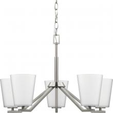 Progress Lighting P400343-009 - Vertex Collection Five-Light Brushed Nickel Etched White Contemporary Chandelier