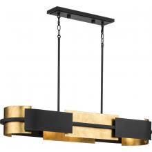 Progress Lighting P400352-031 - Lowery Collection Four-Light Textured Black Industrial Luxe Linear Chandelier with Distressed Gold L