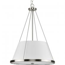 Progress Lighting P500357-009 - Saffert Collection Three-Light New Traditional Brushed Nickel White Linen Shade Pendant Light