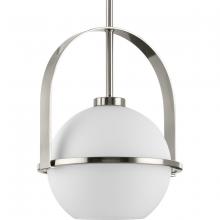 Progress Lighting P500358-009 - Delayne Collection One-Light Mid-Century Modern Brushed Nickel Etched Opal Glass Pendant Light