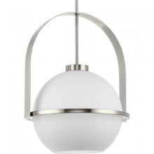 Progress Lighting P500359-009 - Delayne Collection One-Light Mid-Century Modern Brushed Nickel Etched Opal Glass Pendant Light