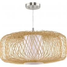 Progress Lighting P500397-201 - Cordova Collection One-Light Large Natural Rattan Organic Modern Pendant with White Linen Shade