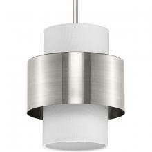 Progress Lighting P500398-009 - Silva Collection One-Light Brushed Nickel White Linen Shade Pendant