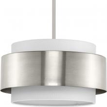 Progress Lighting P500399-009 - Silva Collection Three-Light Brushed Nickel White Linen Shade Pendant