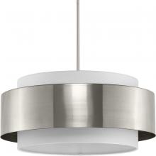 Progress Lighting P500400-009 - Silva Collection Three-Light Brushed Nickel White Linen Shade Pendant