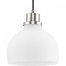 Progress Lighting P500406-009 - Garris Collection One-Light Brushed Nickel Etched Opal Glass Transitional Mini-Pendant
