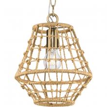 Progress Lighting P500423-163 - Laila Collection One-Light Vintage Brass Coastal Pendant with Woven Jute Accent