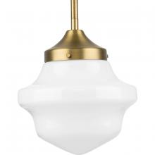 Progress Lighting P5196-163 - School House Pendant Collection One-Light Vintage Brass White Opal Glass Coastal Mini-Pendant Light