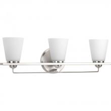 Progress Lighting P300002-009 - Flight Collection Three-Light Brushed Nickel Etched Glass Coastal Bath Vanity Light