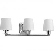Progress Lighting P300018-015 - Glance Collection Three-Light Polished Chrome Etched White Linen Glass Farmhouse Bath Vanity Light