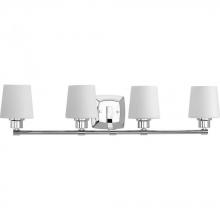 Progress Lighting P300019-015 - Glance Collection Four-Light Polished Chrome Etched White Linen Glass Farmhouse Bath Vanity Light