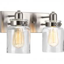 Progress Lighting P300046-009 - Calhoun Collection Two-Light Brushed Nickel Clear Glass Farmhouse Bath Vanity Light