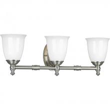 Progress Lighting P3029-09 - Victorian Collection Three-Light Brushed Nickel White Opal Glass Farmhouse Bath Vanity Light