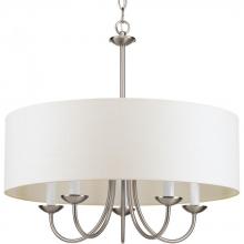 Progress Lighting P4217-09 - Drum Shade Collection Five-Light Brushed Nickel White Textured Linen Shade Farmhouse Chandelier Ligh