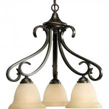 Progress Lighting P4405-77 - Torino Collection Three-Light Forged Bronze Tea-Stained Glass Transitional Chandelier Light