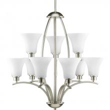 Progress Lighting P4492-09 - Joy Collection Nine-Light Brushed Nickel Etched White Inside Glass Traditional Chandelier Light