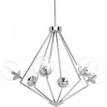Progress Lighting P4756-15 - Mod Collection Six-Light Polished Chrome Clear Glass Mid-Century Modern Chandelier Light