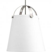 Progress Lighting P500046-104 - Galley Collection Two-Light Polished Nickel Linen Shade Coastal Pendant Light