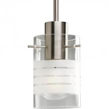 Progress Lighting P5158-09 - Modern Pendant One-Light Brushed Nickel Clear And Etched Glass Mini-Pendant Light