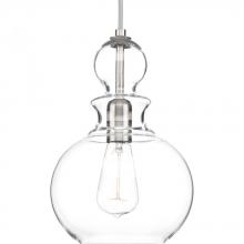 Progress Lighting P5334-09 - 1-Light Pendant Brushed Nickel Clear Glass