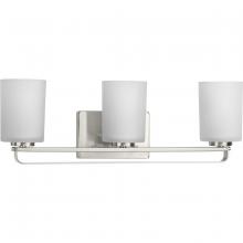 Progress Lighting P300343-009 - League Collection Three-Light Brushed Nickel and Etched Glass Modern Farmhouse Bath Vanity Light