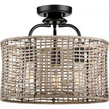 Progress Lighting P350183-031 - 3 - Light Matte Black and Mocha finish Rattan Convertible Semi-Flush Ceiling or