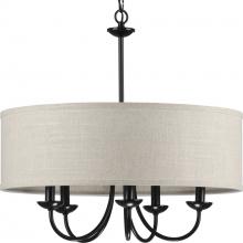 Progress Lighting P400193-031 - Drum Shade Collection Five-Light Matte Black Harvest Linen Shade Farmhouse Chandelier Light