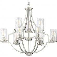 Progress Lighting P400198-009 - 9 - Light Brushed Nickel Clear Glass Chandelier Light